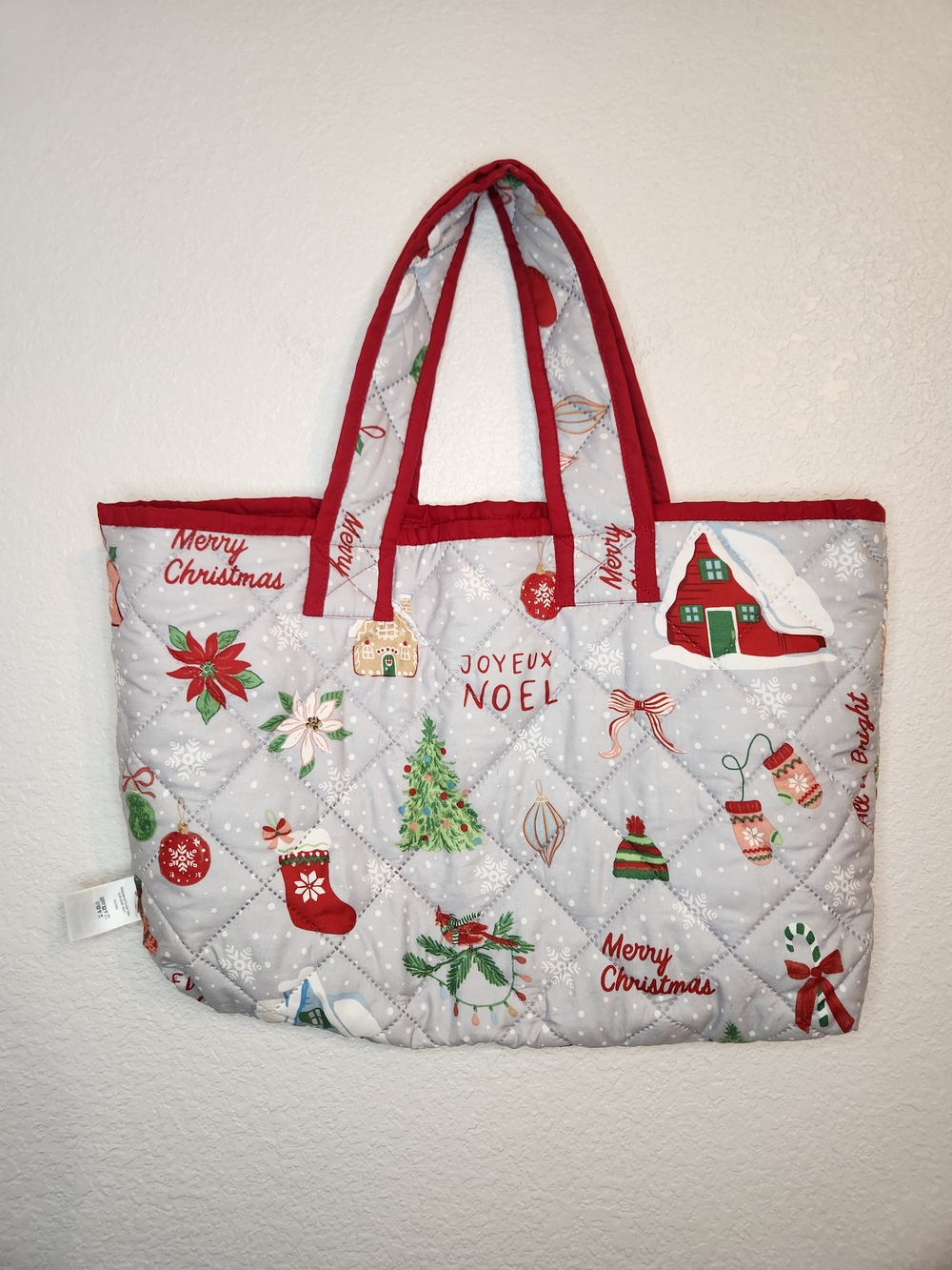 Holiday Lane Holiday Quilted Tote Bag in Light Gray and Red